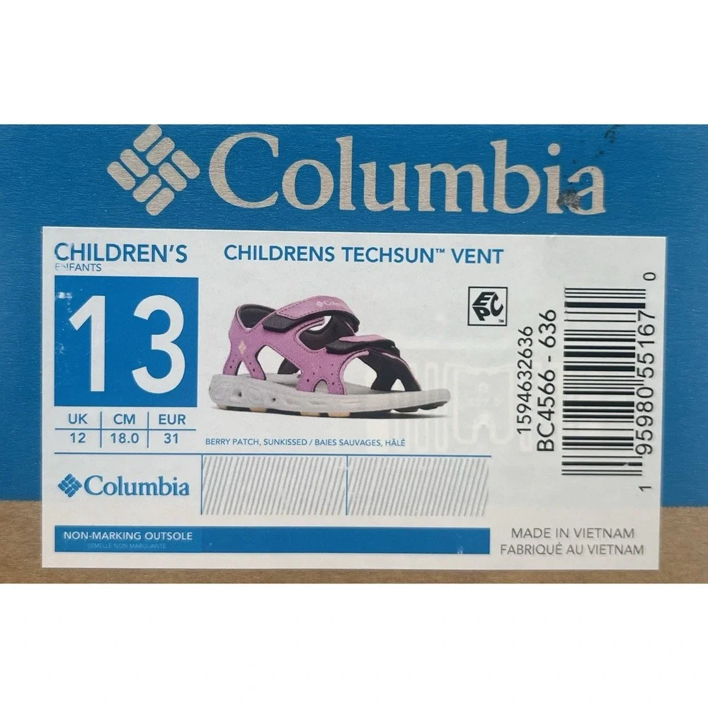 Columbia Techsun Vent Girls Sport Outdoor Water Sandals Size 13 Berry Patch